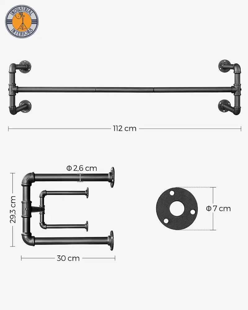 Industrial Design Clothes Rail Set Of 2 Wall Mounted