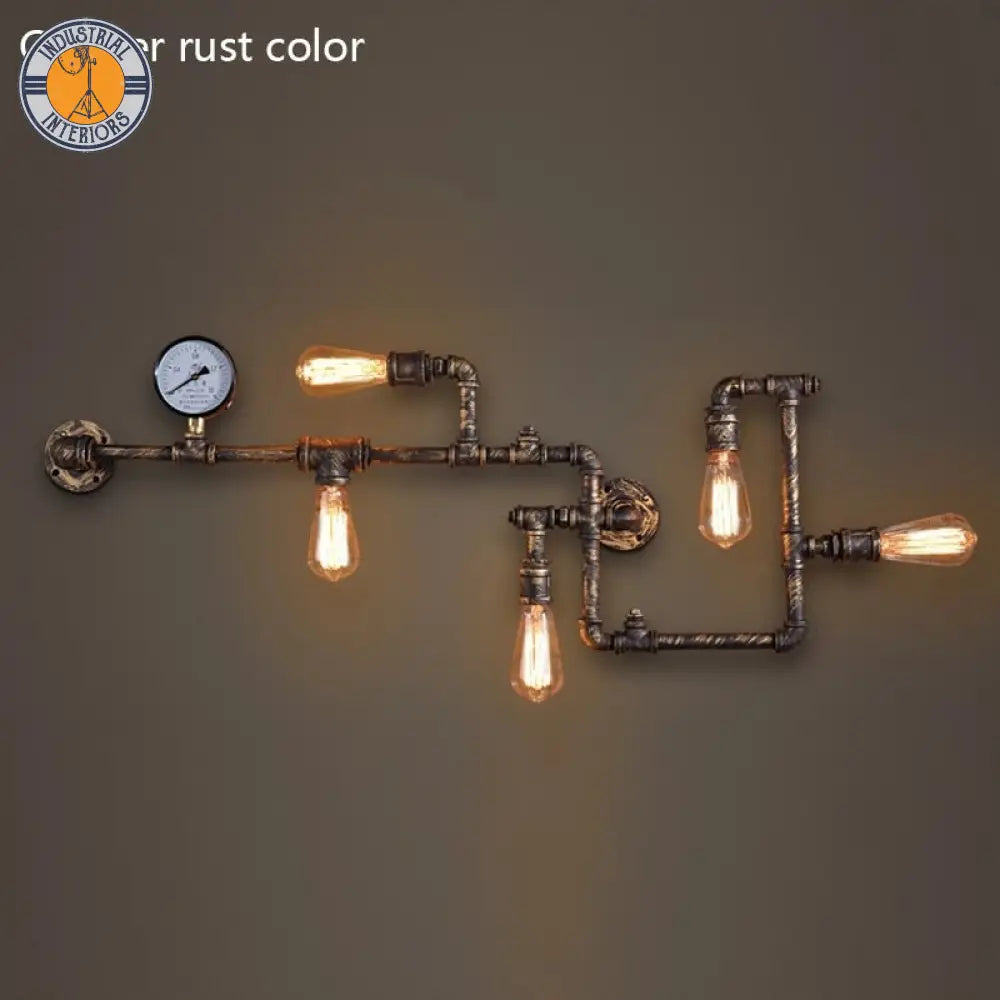 Industrial Led Wall Light Vintage Water Pipe Lighting Fixtures Copper Rust Loft Light