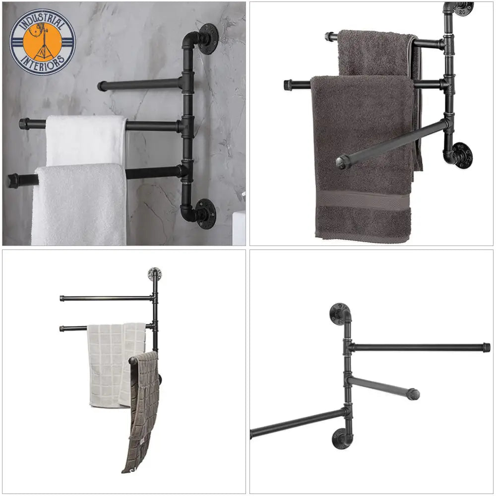 Industrial Rail Arm Wall Swivel Towel Hanging Shelf Holder