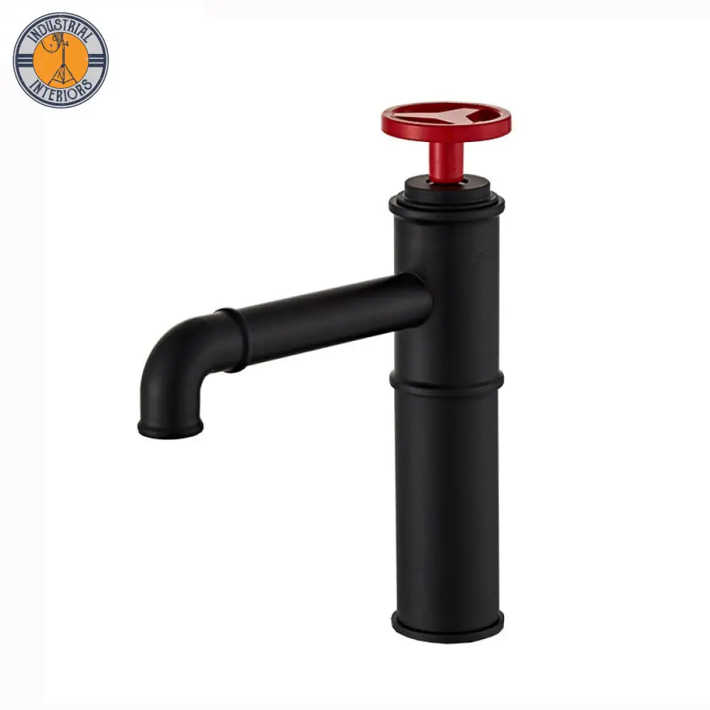 Industrial Style Hot Cold Tap Water Basin Faucet Black/Red Short