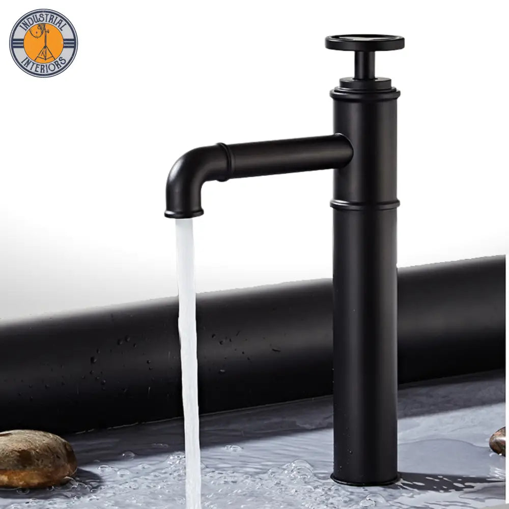 Industrial Style Hot Cold Tap Water Basin Faucet Matte Black High