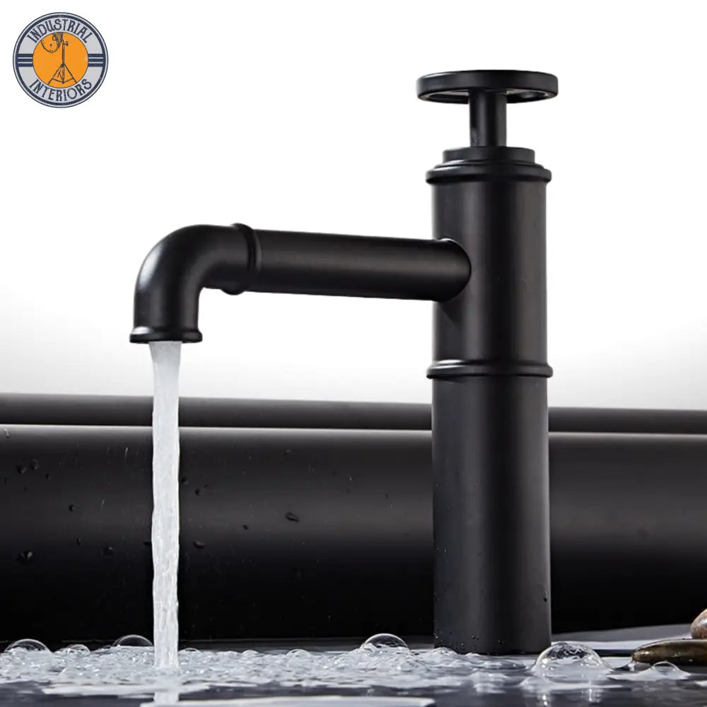 Industrial Style Hot Cold Tap Water Basin Faucet Matte Black Short