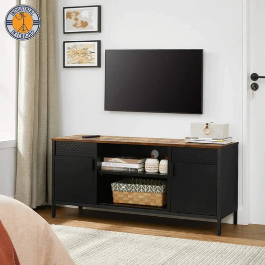 Industrial Tv Stand With 3 Adjustable Shelves