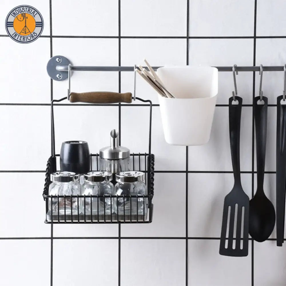 Kitchen Storage Retro Basket Spice Hanging Shelf Organizer