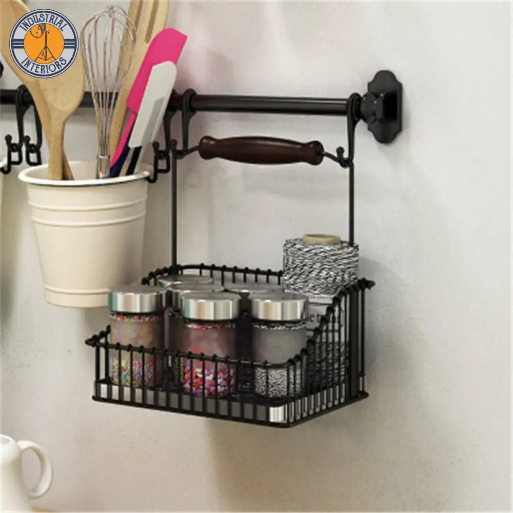 Kitchen Storage Retro Basket Spice Hanging Shelf Organizer