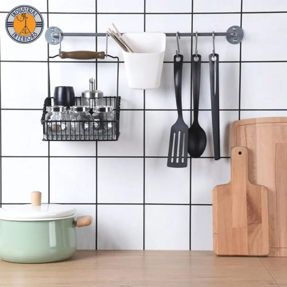 Kitchen Storage Retro Basket Spice Hanging Shelf Organizer