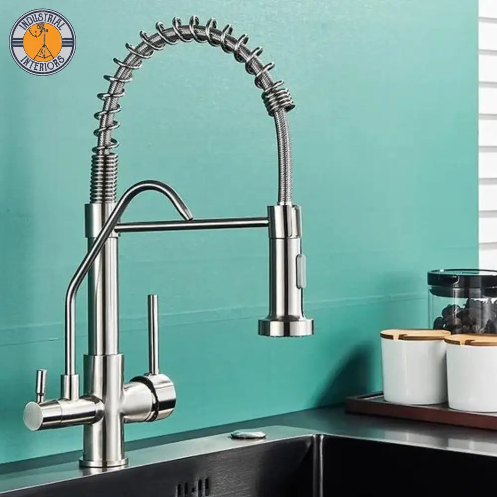 Matte Black Kitchen Filtered Faucet 360 Rotation Mixer Type B-Brush Nickel