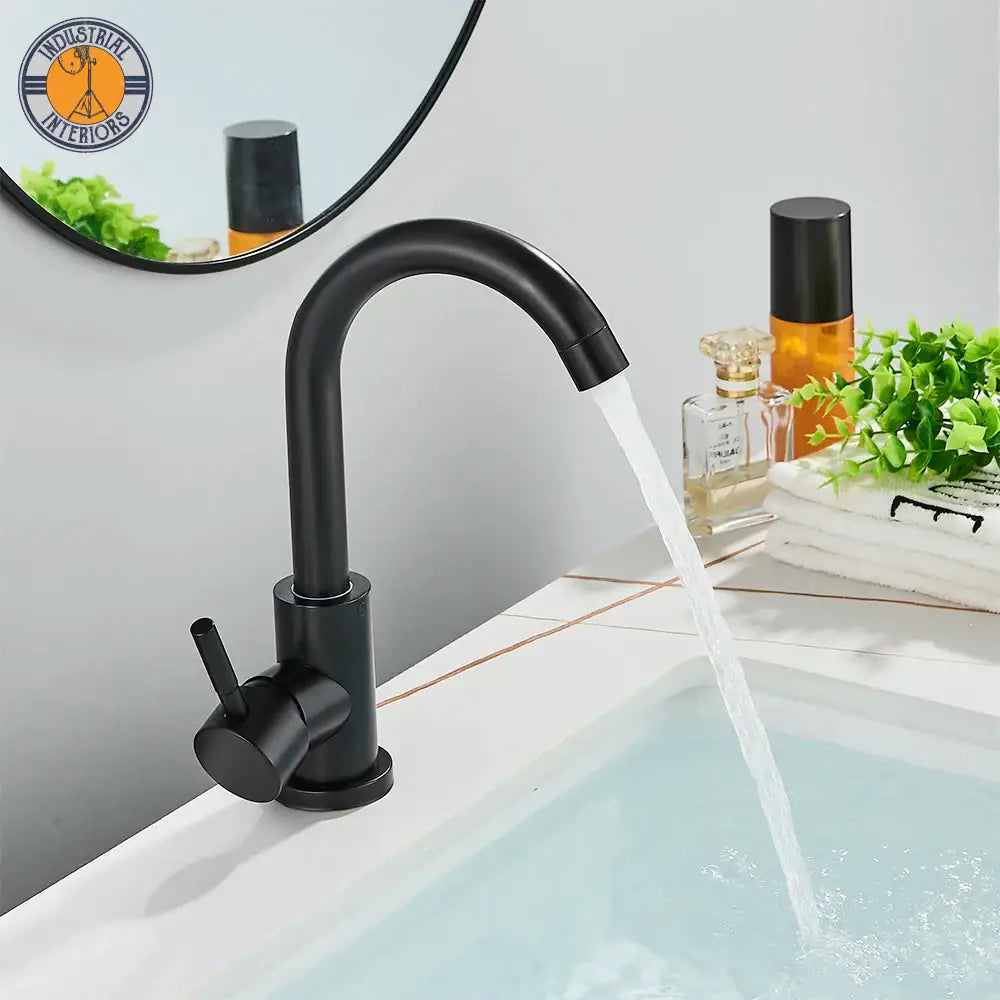 Matte Black Short Basin Brass Sink Faucet Bathroom Mixer Tap Single Handle Hot Cold Water Deck