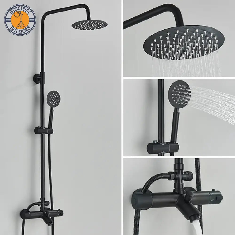 Matte Black Thermostatic Bathtub Shower Faucet