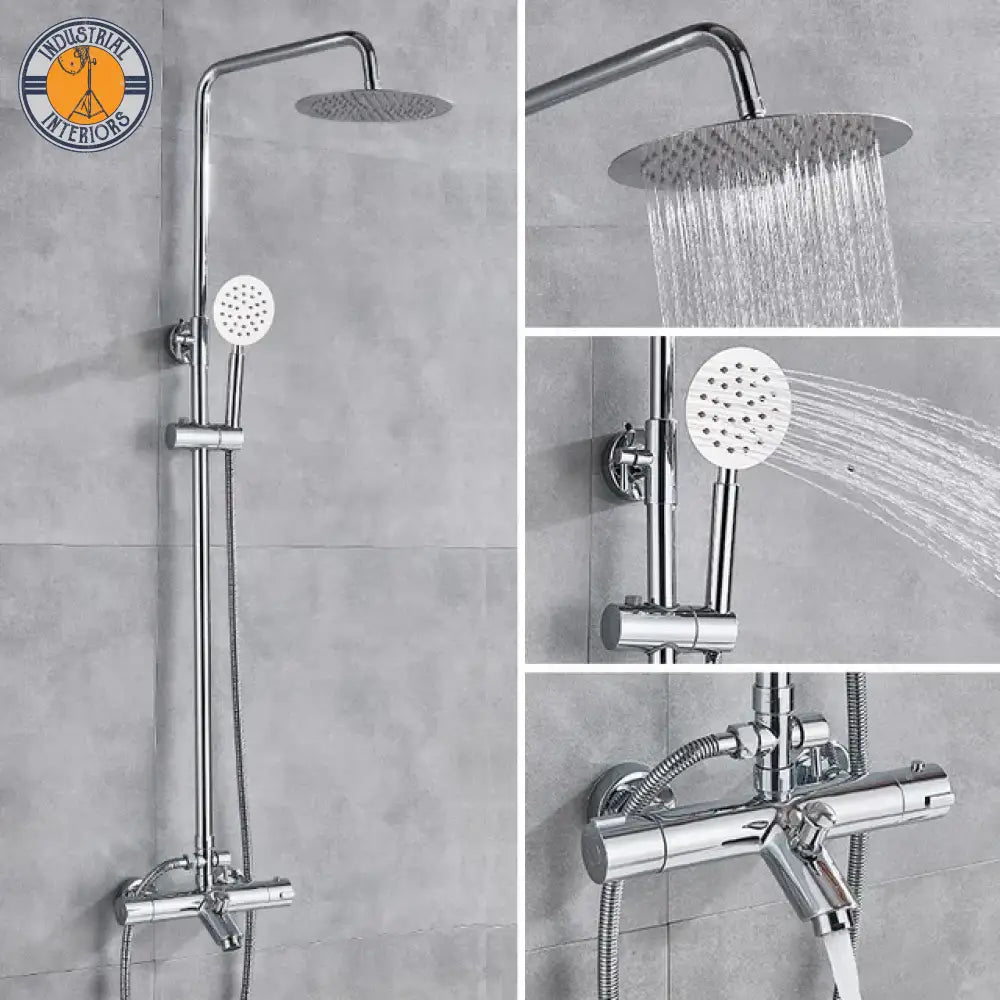 Matte Black Thermostatic Bathtub Shower Faucet Chrome