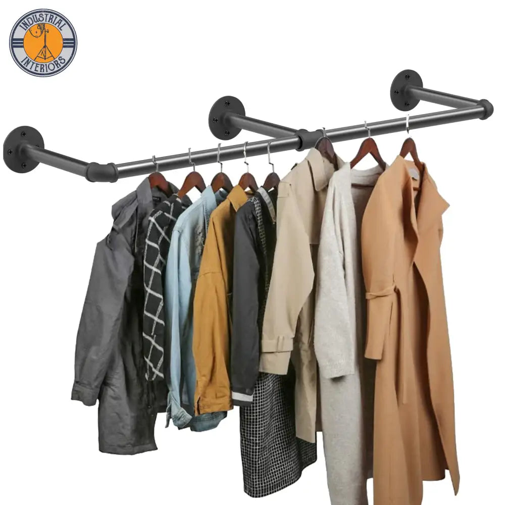 Multipurpose Wall Mounted Industrial Hanging Shelf Black Clothes Rack