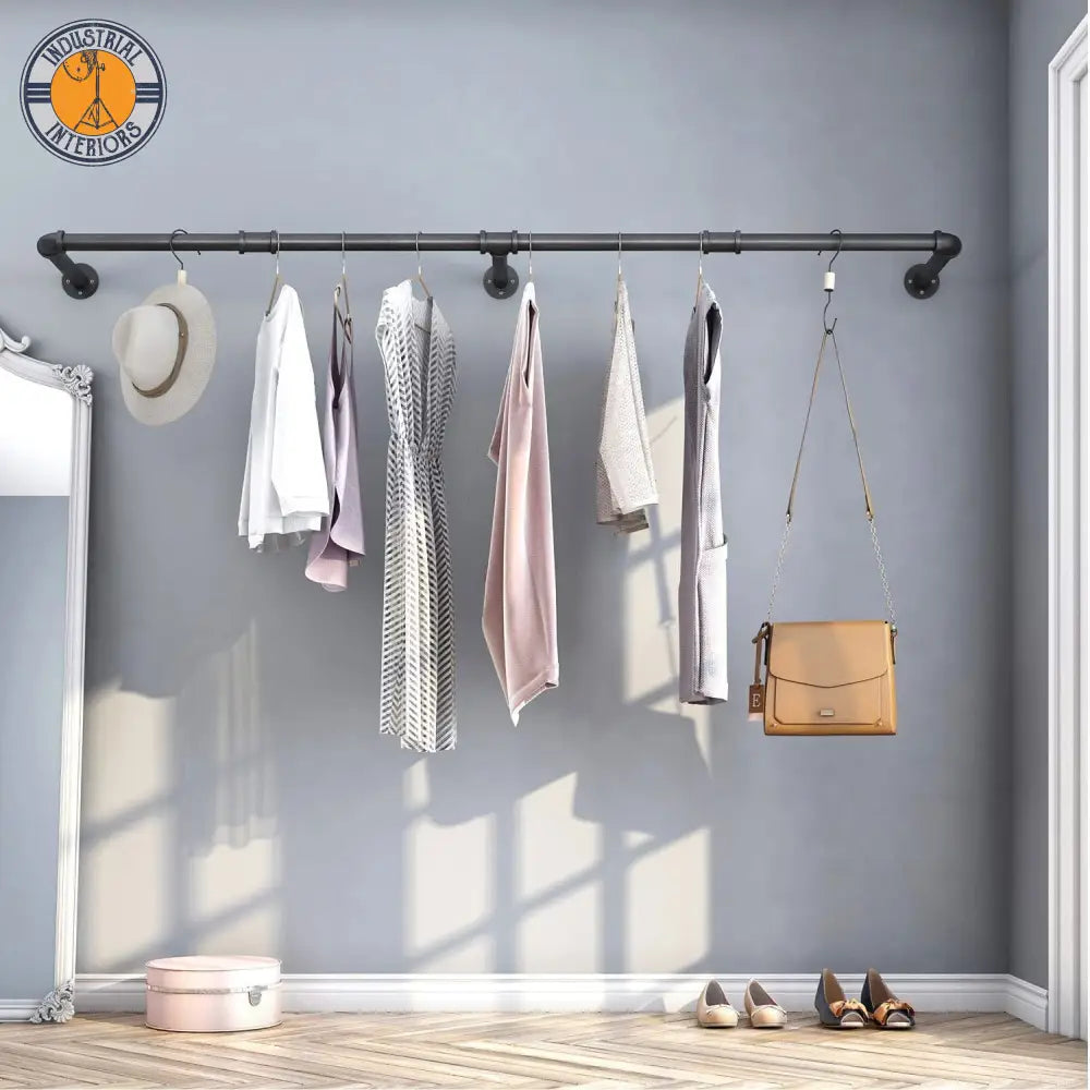 Multipurpose Wall Mounted Industrial Hanging Shelf Clothes Rack