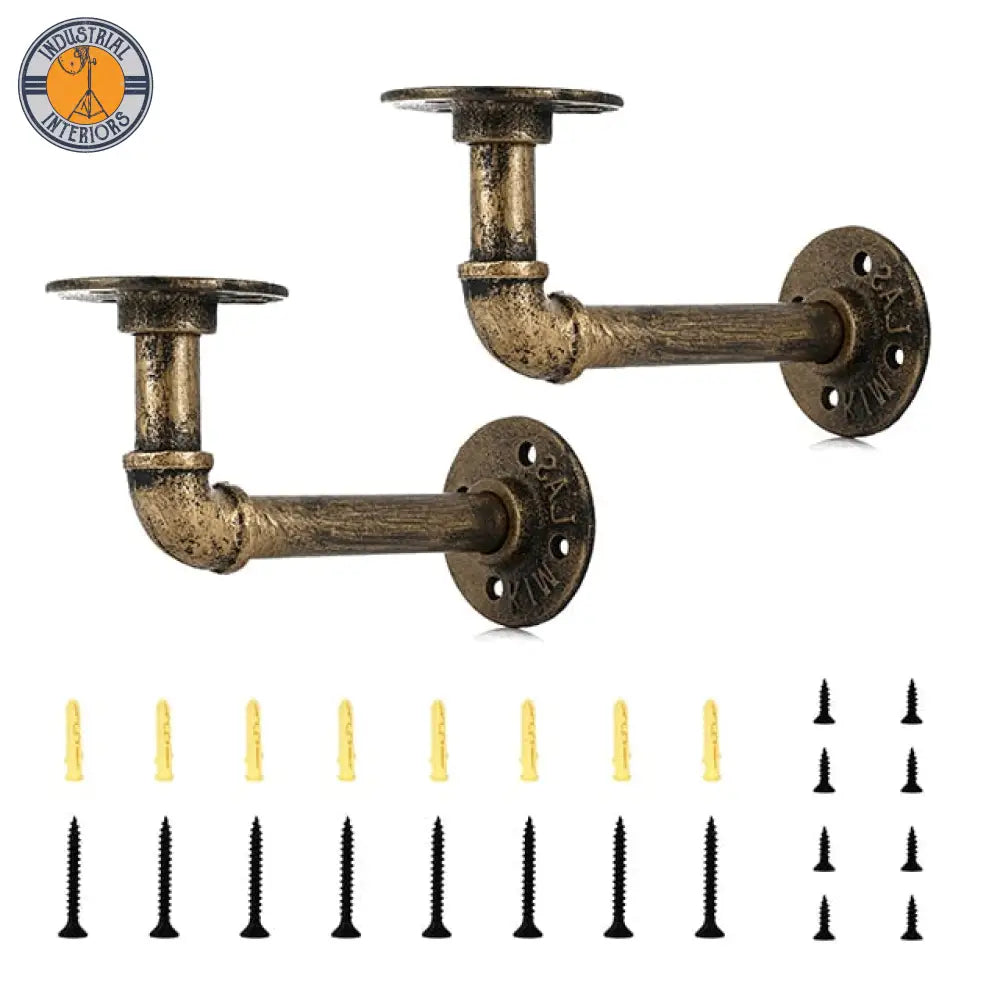 Pipe Shelf Bracket Iron Industrial Storage Holders Rack 2Pcs