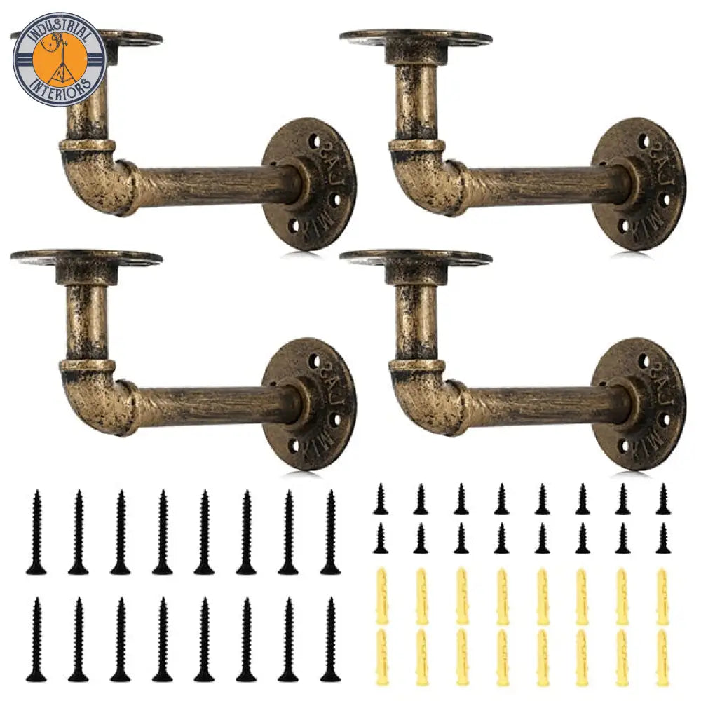 Pipe Shelf Bracket Iron Industrial Storage Holders Rack 4Pcs