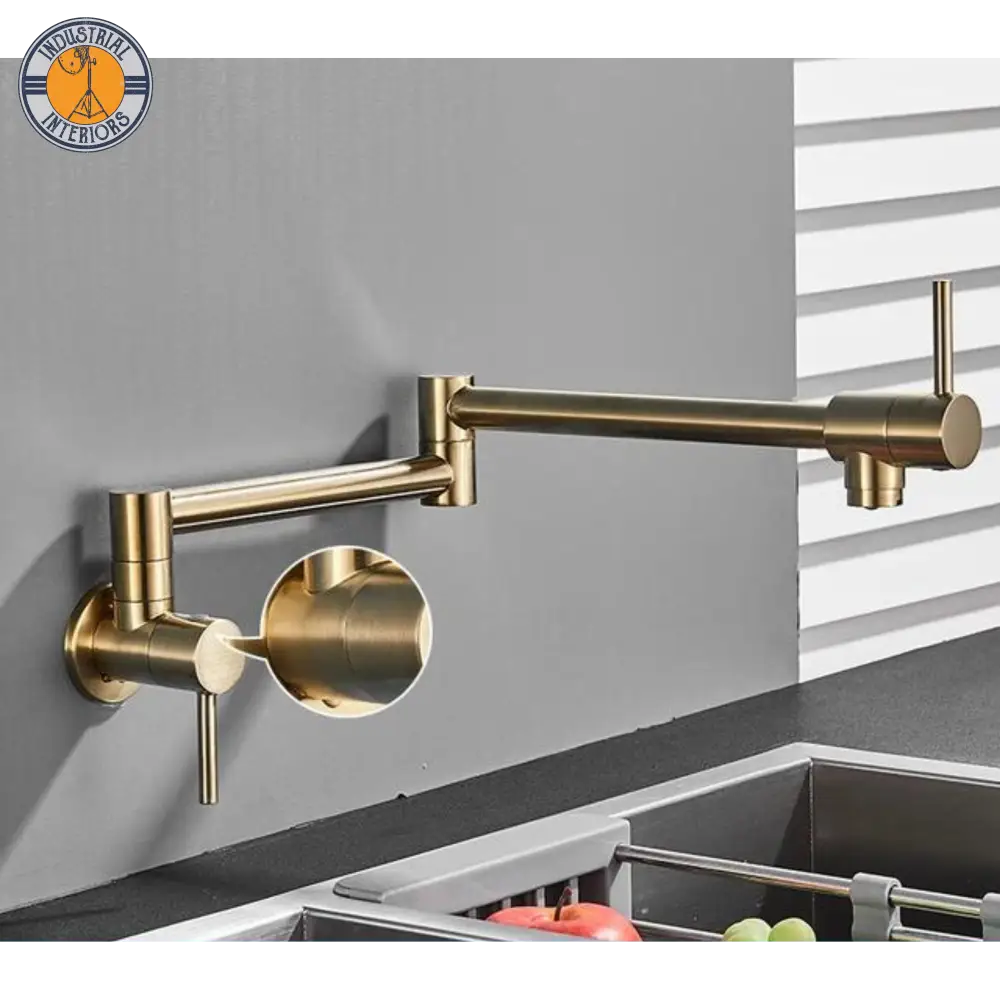 Rotation Side Spout Kitchen Faucet Single Lever Deck Mounted Brushed Gold