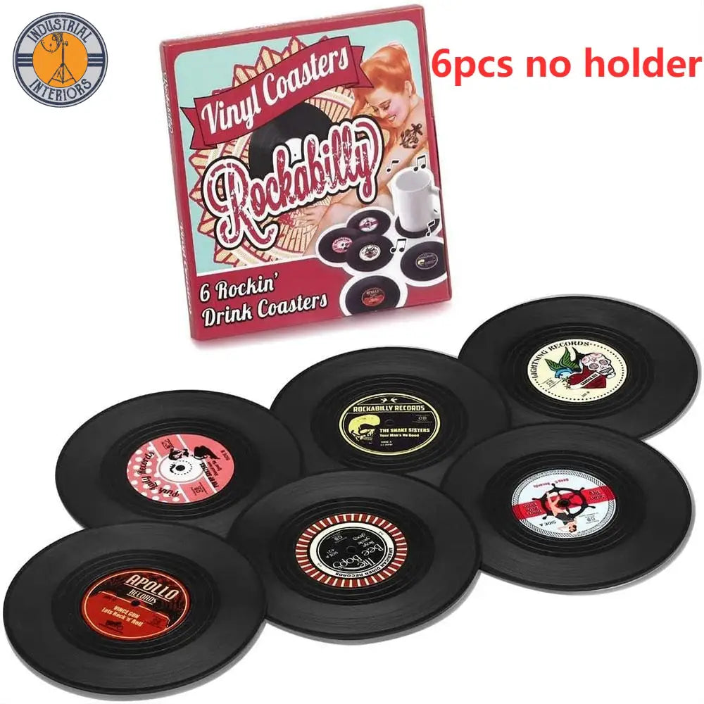 Set Of 6 Vinyl Retro Record Disk Coasters For Drinks 6Pcs No Holder-1 Kitchen