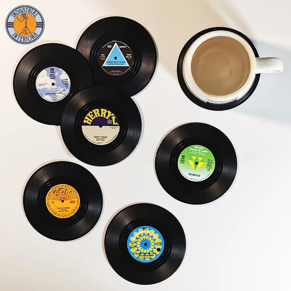 Set Of 6 Vinyl Retro Record Disk Coasters For Drinks Kitchen