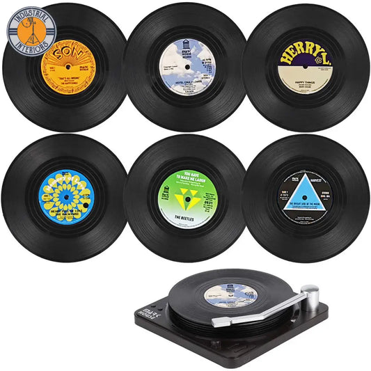 Set Of 6 Vinyl Retro Record Disk Coasters For Drinks Kitchen