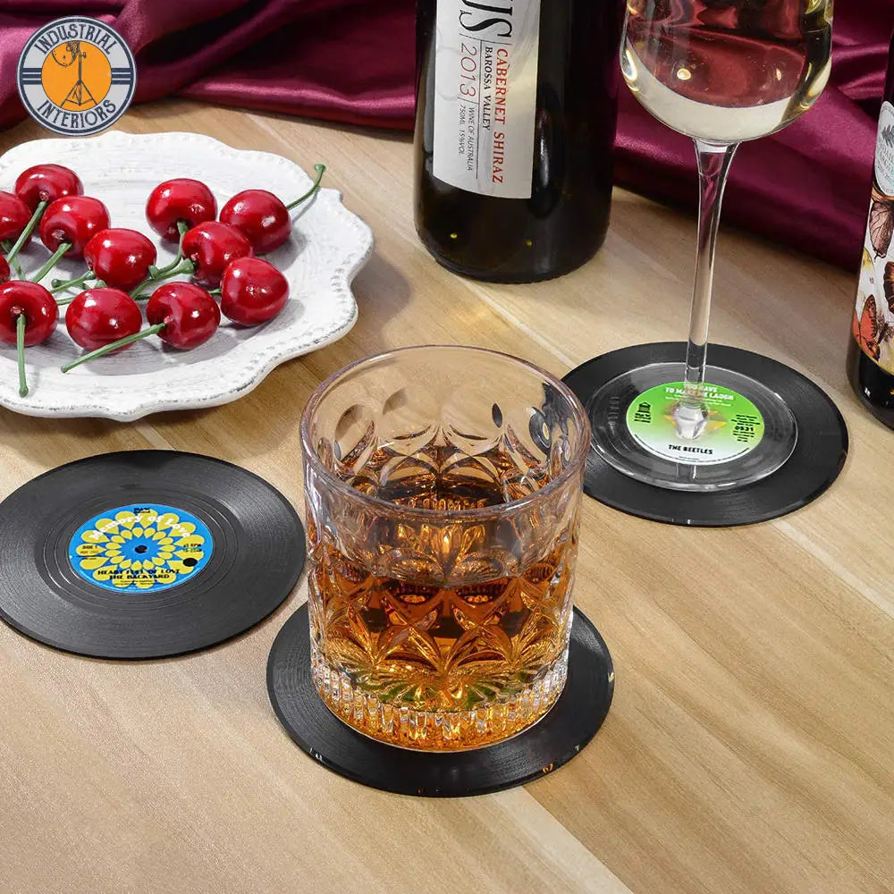 Set Of 6 Vinyl Retro Record Disk Coasters For Drinks Kitchen