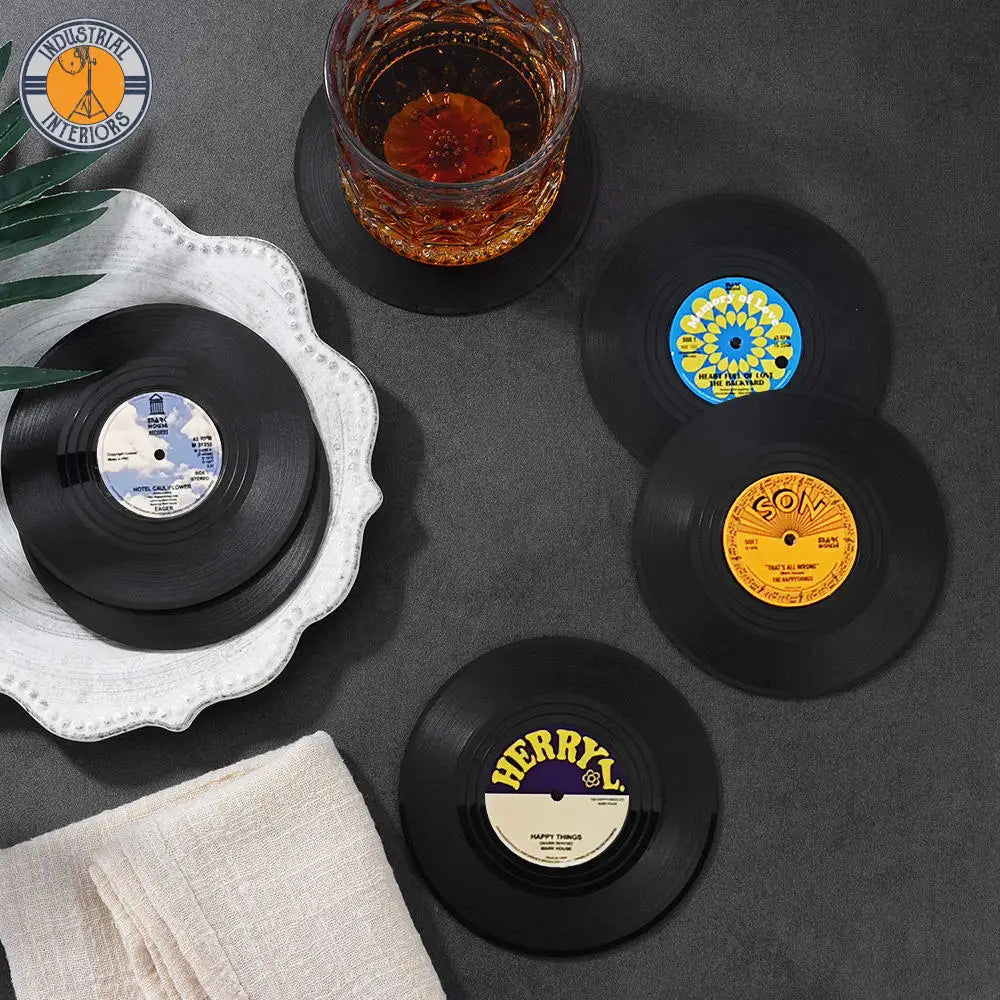 Set Of 6 Vinyl Retro Record Disk Coasters For Drinks Kitchen