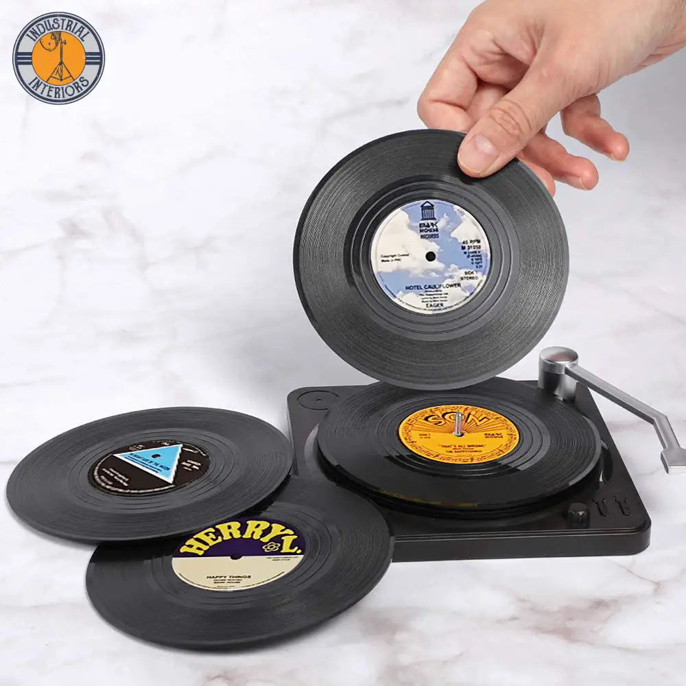 Set Of 6 Vinyl Retro Record Disk Coasters For Drinks Kitchen