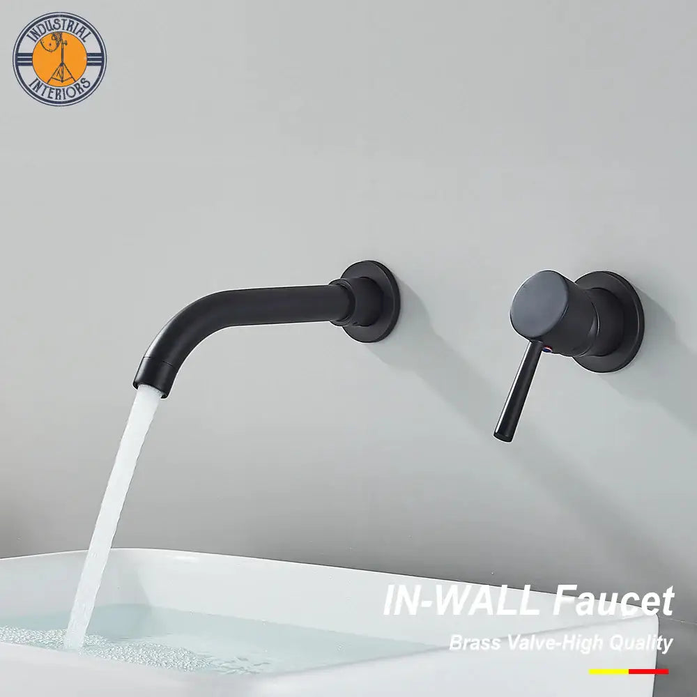 Free Shipping Black Bathroom Faucet Mixer Sink Tap Wash Basin Gold Hot Cold Water Wall Mount Spout