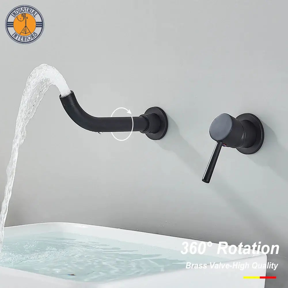 Free Shipping Black Bathroom Faucet Mixer Sink Tap Wash Basin Gold Hot Cold Water Wall Mount Spout