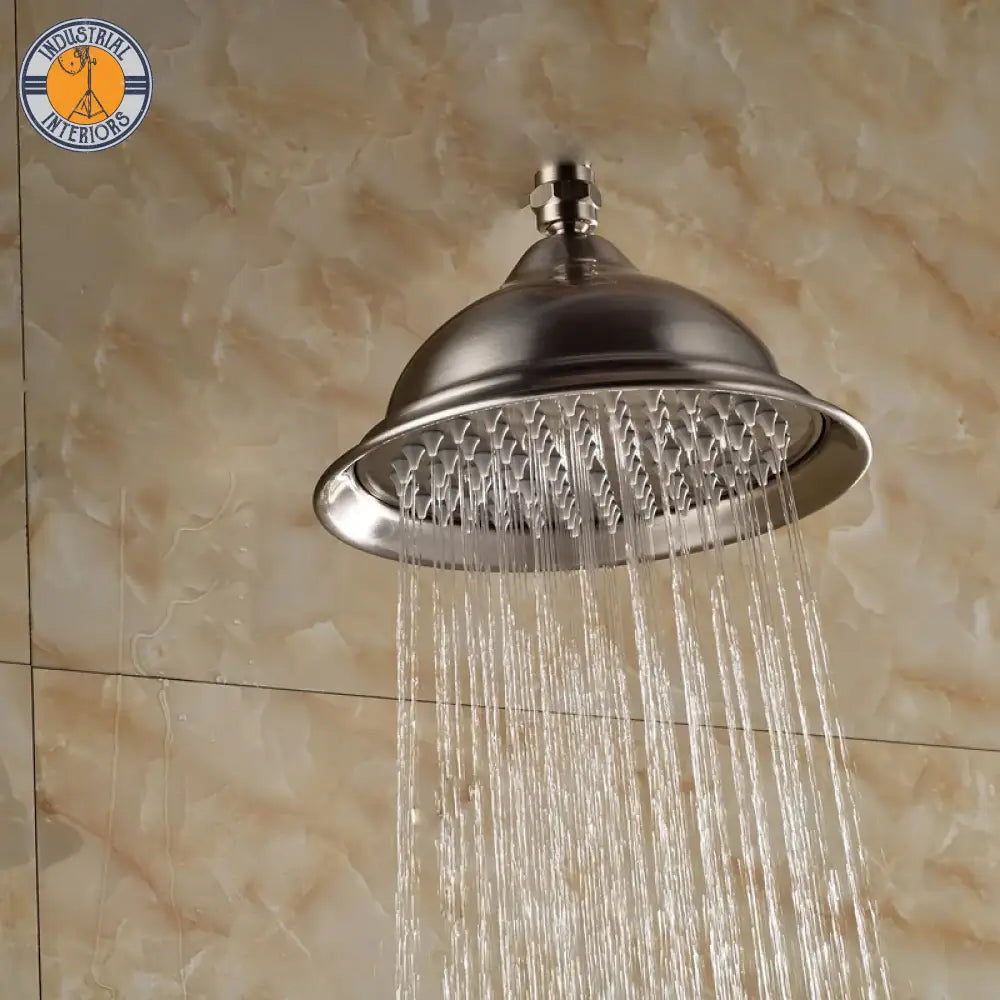 Nickel Brushed Wall Mount Rain Shower Head Stainless Steel With Brass Arm