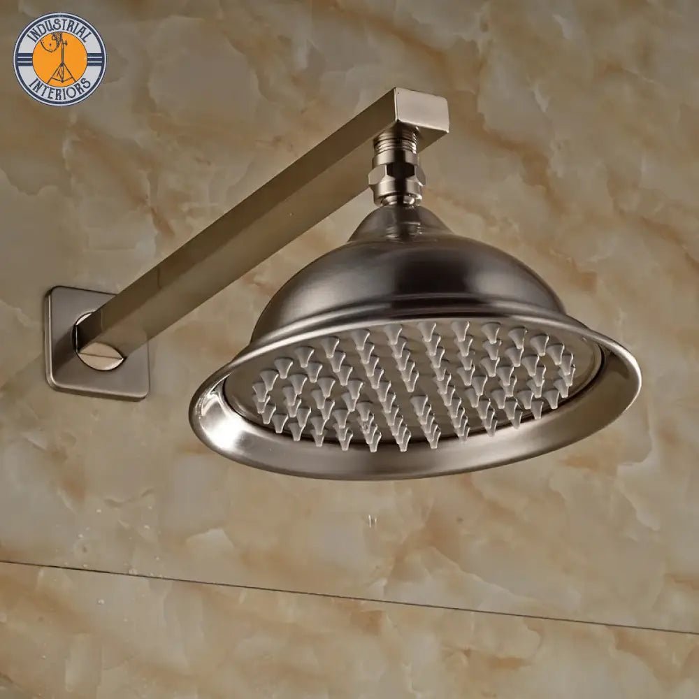 Nickel Brushed Wall Mount Rain Shower Head Stainless Steel With Brass Arm