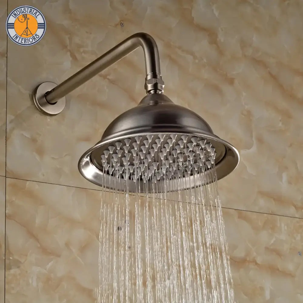 Nickel Brushed Wall Mount Rain Shower Head Stainless Steel With Brass Arm