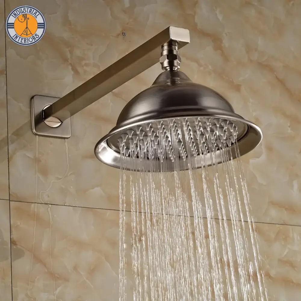 Nickel Brushed Wall Mount Rain Shower Head Stainless Steel With Brass Arm