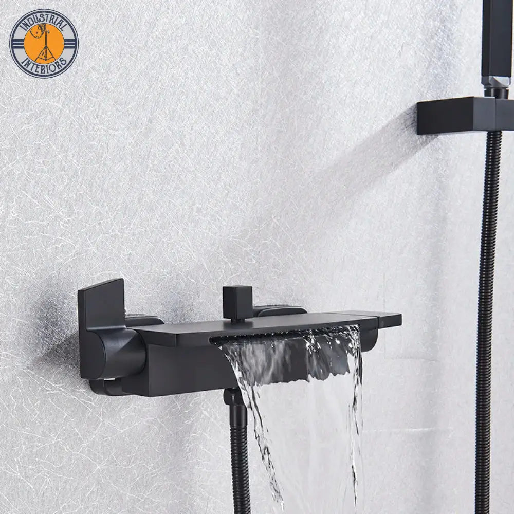 Myqualife Matte Black Bathroom Faucet 2 Function Bathtub Facuet Wall Mounting Cold And Hot Shower